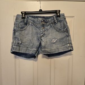 Express Light Blue Denim Cuffed Shorts